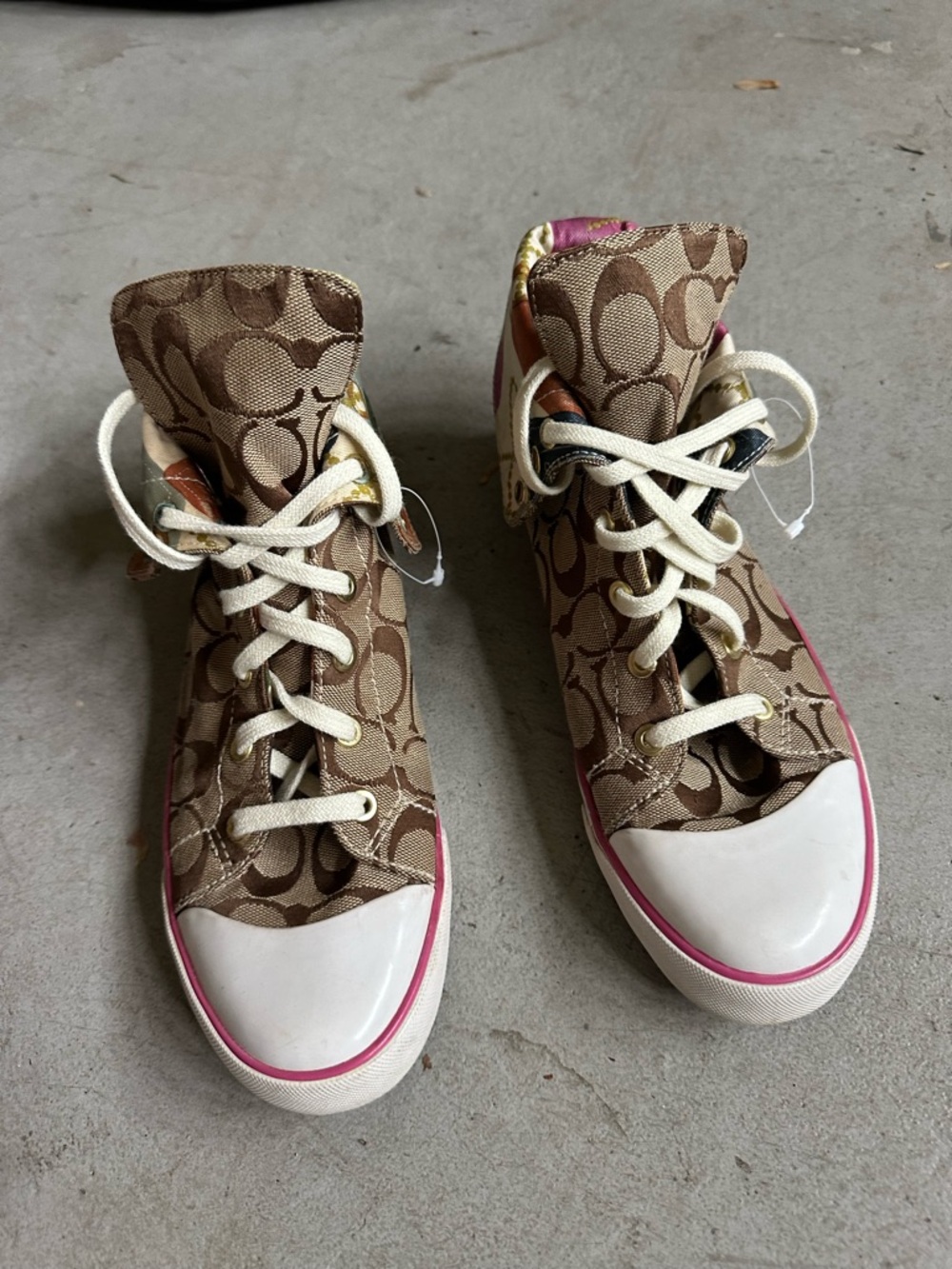 Coach Signature Canvas High-Top Sneakers with Pink Trim